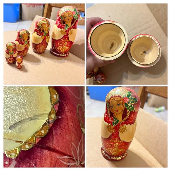 Hand Painted Russian Nesting Dolls Set Angel Lady 5 Pc Wood...